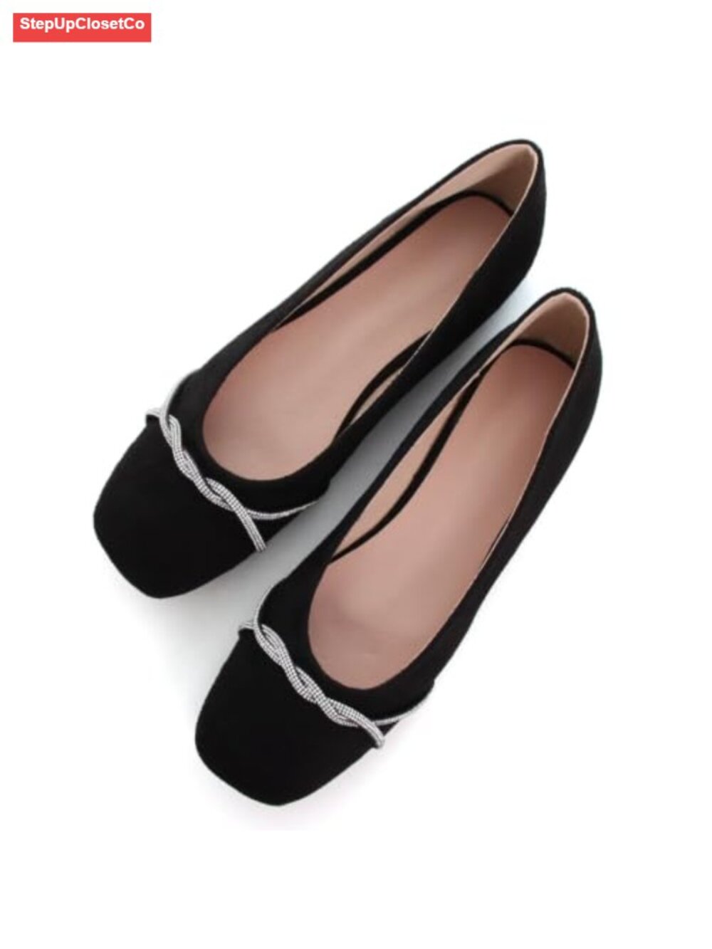 Square Toe Rhinestone Bow Slip On Dress Ballet Flats